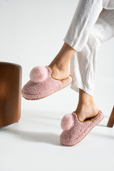 LAMEDORE Γυναικείες παντόφλες με πούπουλα Lamedorehome – Χειμερινές παντόφλες με μαλακή επένδυση από φλις