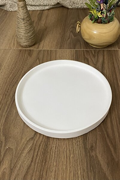 KUTAYKO Yuvarlak beyaz sunumluk tepsi (25cm büyük boy)