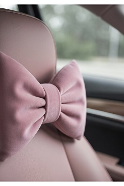 JACA Pudra Pembe Kadife Fiyonk Görünümlü Dolgulu Oto Boyun Yastığı Seti (2 Adet)