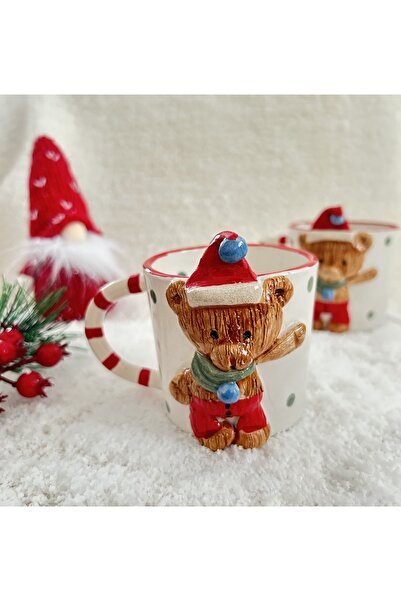 NapaDesignArt El Yapımı Seramik Teddy Bear Kupa - Yılbaşı Kupa Mug