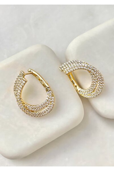 ZENA ACCESSORİES Özel Seri Zirkon Kıvrımlı Çelik Küpe