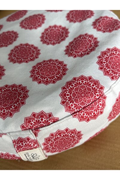 SUNYOGA Zafu Meditation Cushion Buckwheat Filled Red Mandala Pattern