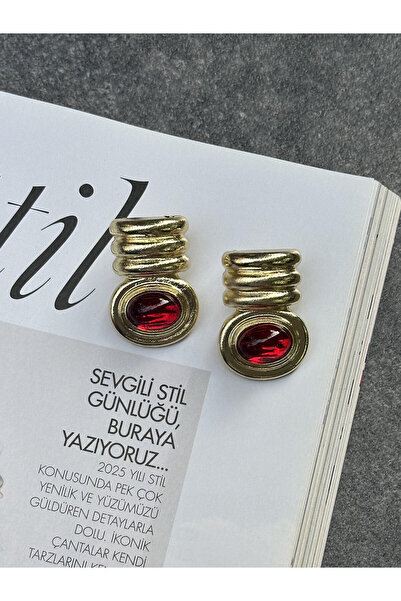 Serenity Atelier Boutique SAB New Season Red Stone Detailed Carla Earrings