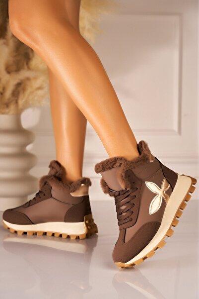 Joana Γυναικείες καφέ ζεστές μπότες από τεχνητό δέρμα