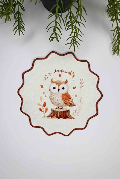 decofav Owl Whisper Autumn Owl Embroidery Edge Cocktail Napkin 1 Piece