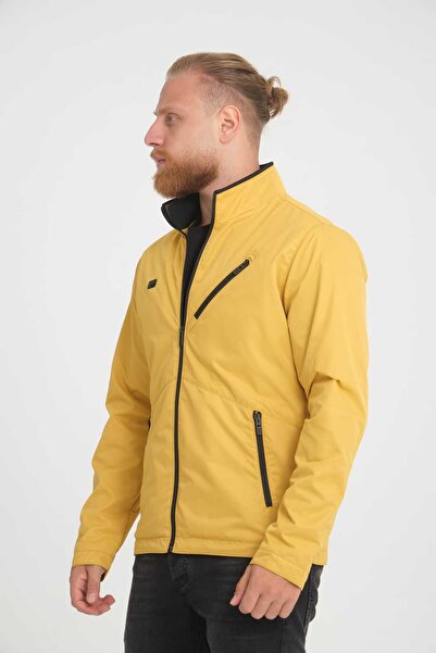 Wise Men's Yellow Zippered Pocket Combed Cotton Lined Spring Coat Windbreaker