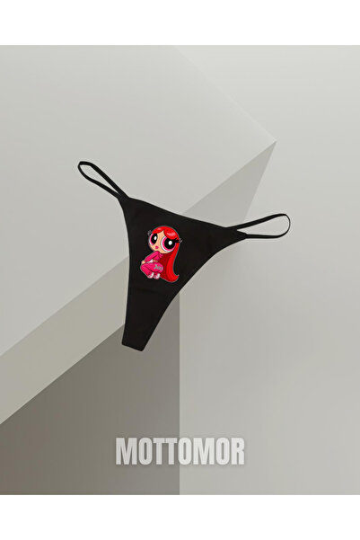 MOTTOMOR String Pamuklu Tanga Kadın İpli Lastikli Powerpuff Girls Blossom Baskılı Model
