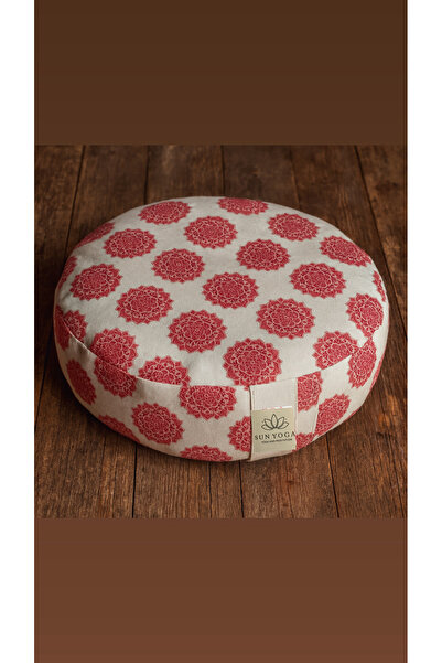 SUNYOGA Zafu Meditation Cushion Buckwheat Filled Red Mandala Pattern