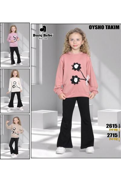 mhk burç bebe Girl's Floral Top and Bottom Set – Sweatshirt and Flared Pants - Ages 2 - 9