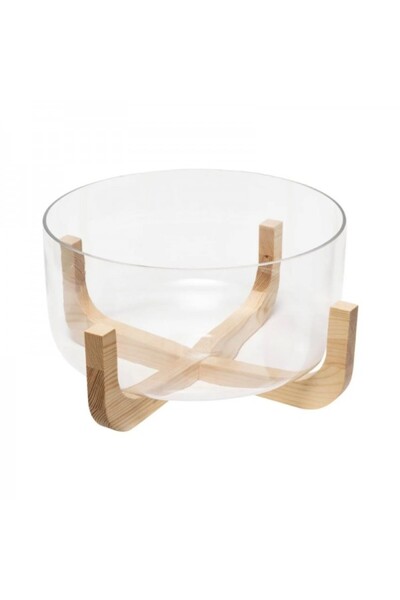 Secret de Gourmet Transparent glass salad bowl with wooden stand, Arha Classi...