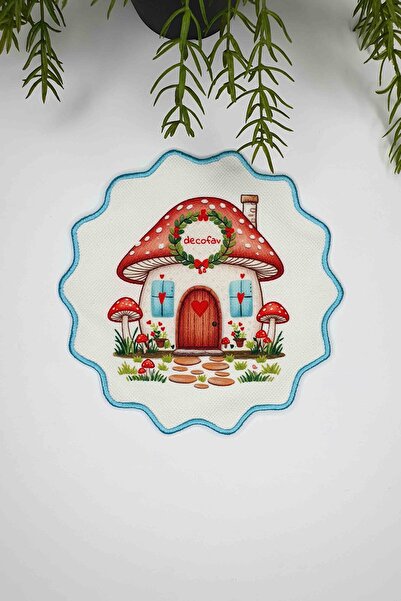 decofav Mushroom Dreams Mantar Evi Nakış Kenar Kokteyl Peçetesi 1 Adet