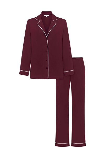 Jaya Modal Biyeli Uzun Kollu Pijama Takımı / Bordo