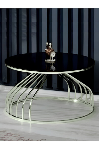 Kech Motorcycle Jura Zigon Orta Sehpa Gümüş Ayak Siyah Cam