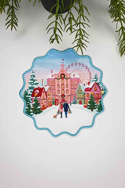decofav Winter Stroll Story Nostalgic Embroidery Edge Cocktail Napkin 1 Piece