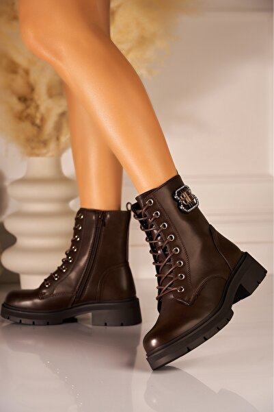 Joana Μπότες Amayah με επένδυση από γούνα από συνθετικό δέρμα σε καφέ χρώμα