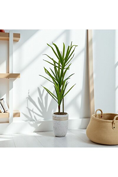 Casco نبتة دراسينا صناعية بوعاء رخامي أبيض 140سم