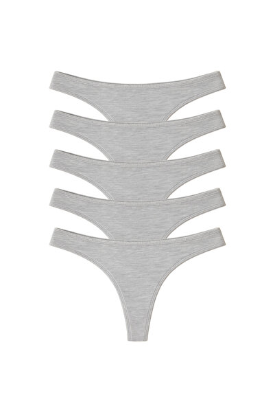 LİBELLA İÇ GİYİM Chiloți din bumbac pentru femei material elastic Tanga Pachet de 5 - Culoare gri