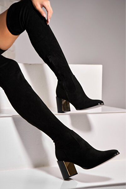 Joana Cizme negre din piele întoarsă artificială cu blană