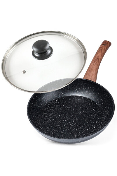 Other Tigaie din granit cu capac de sticlă, negru și lemn, 24 cm
