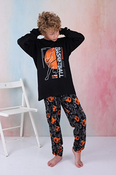 Zekalya Basketball Desenli Erkek Çocuk Pijama Takımı Siyah