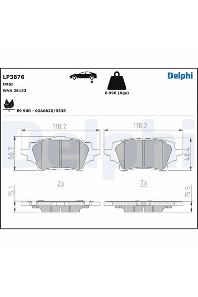 DELPHİ Комплект спирачни накладки за дискови спирачки Toyota Corolla