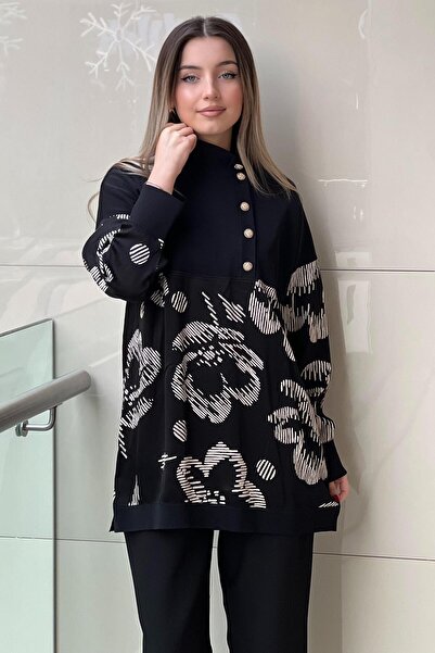 Ghisa Knitwear Satin Combinli Patterned Tunic