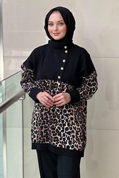 Ghisa Knitwear Satin Combinli Patterned Tunic