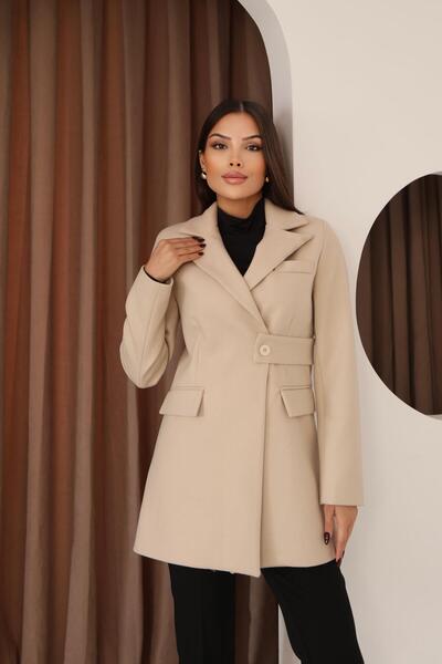 Hazel Жіночий кашеміровий пальто з кантом і ременем з боків