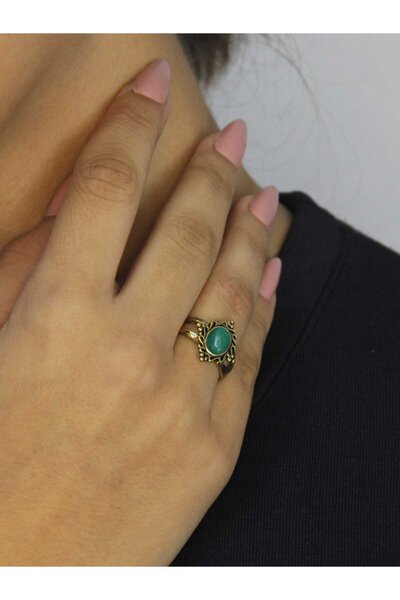 esha خاتم نسائي قابل للتعديل من الحجر الطبيعي العقيق الأخضر والحجر الطبيعي طراز قديم euy71ya