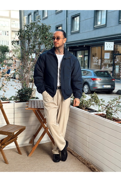 manch collection Göğüs Nakışlı Oversize Mont Lacivert
