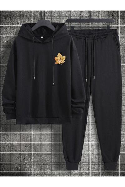 zeag Set unisex cu hanorac și pantaloni cu imprimeu cu frunze