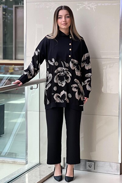 Ghisa Knitwear Satin Combinli Patterned Tunic