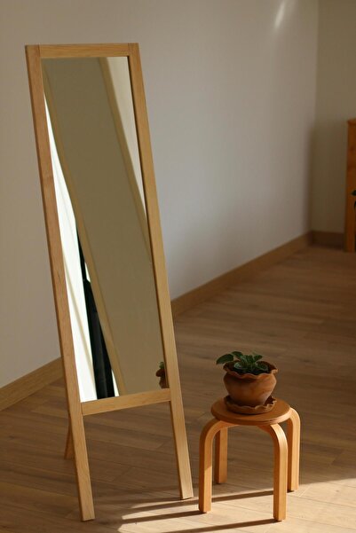 beda Natürel Ahşap Ayaklı Boy Aynası 145x40