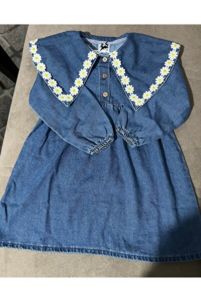 Alvadonna KIZ ÇOCUK BEBE YAKA KOT ELBİSE