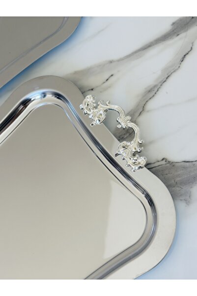 Melinda 6-Piece Silver Brown Serving Presentation Tray with Removable Handle Detail (21X26 cm)