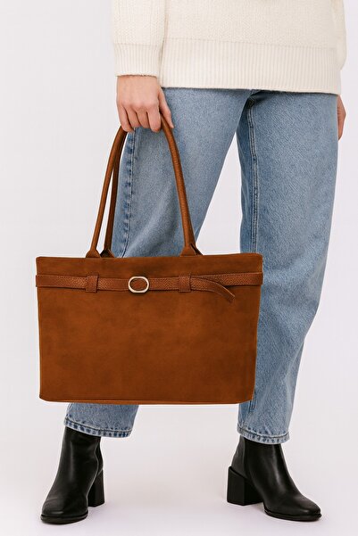 Moda West Taba Süet Kemer Detaylı Çapraz Askılı El Ve Omuz Çanta