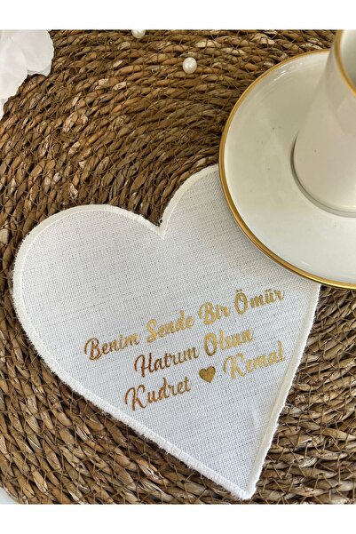imzatasarım İsme Özel Gold Baskılı Söz Ve Nişanlarınız Için Kumaş Kalpli Dama...
