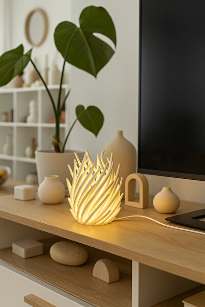 loftico Mercan Abajur - İskandinav Doğa Esintili Lambader - 14 cm LED Dahil - On Off Düğmeli