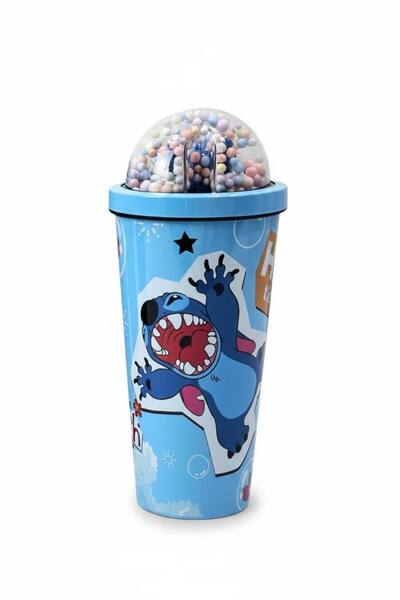 Disney 650ML Stitch Straw Cups Anime Cartoon Stich Double-layer Stainless Steel Mug with straw