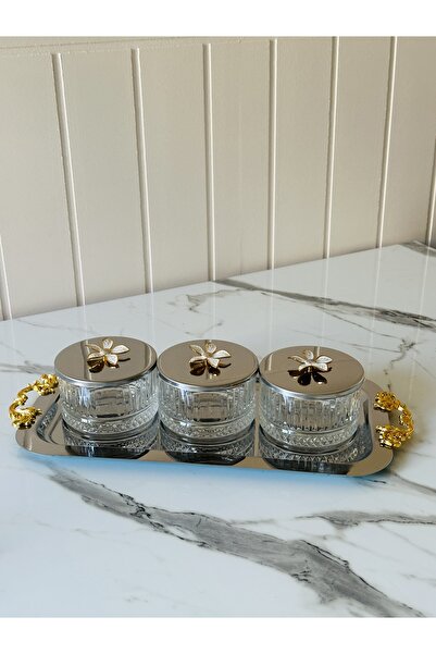 Melinda Glass Bowl with Daisy Figure and Gold Handle Detail, Breakfast Bowl, Jam Bowl, Snack Bowl Set