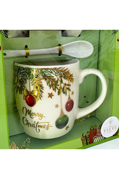 velve Σετ κεραμικής κούπας, πιατακιού και κουταλιού, Καλά Χριστούγεννα, συσκευασμένο σε κουτί με παράθυρο, 200ml