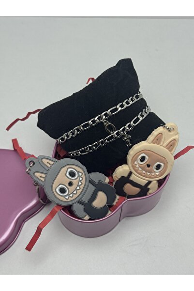 VENTİ VENTİSCA Couple Keychain Gift Box with Steel Letter Couple Bracelet Hea...