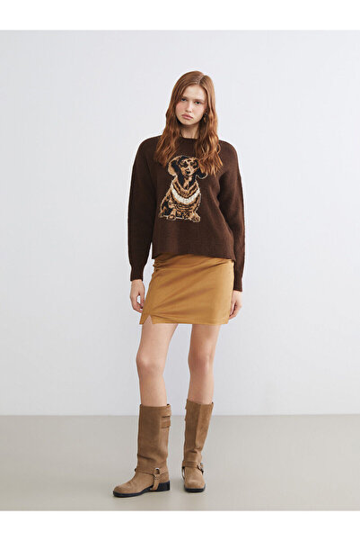 LC Waikiki Pulover de tricotat pentru femei Özmarka New Season supradimensionat cu model câine