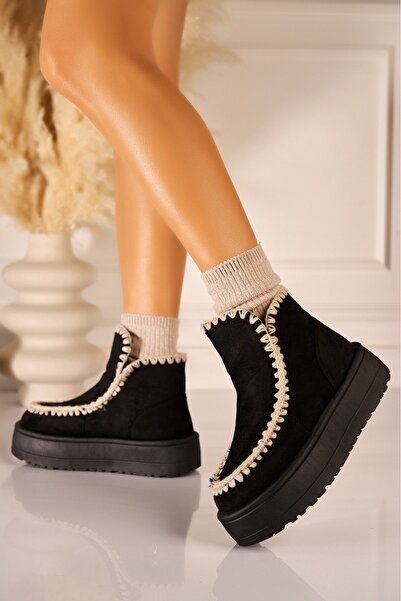 Joana Cizme moderne negre din piele întoarsă artificială, căptușite cu blană, 37