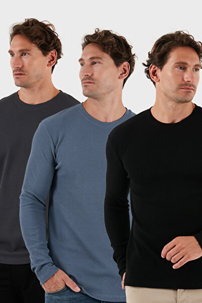 Buratti Pamuklu Bisklet Yaka Slim Fit Basic 3'lü Paket Sweat Erkek SWEAT 5905073S3