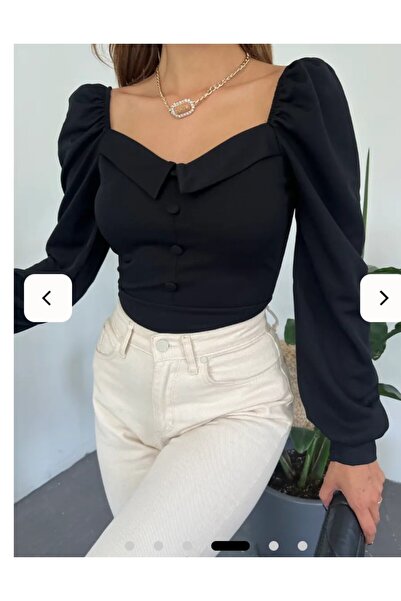 shop Gömlek Yaka Düğme Detaylı Prenses Kol Crep Bluz