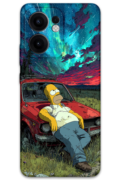 Gramaphone Oppo Reno 13F 5G Uyumlu Simpson Desenli Telefon Kılıfı + Ekran Kor...