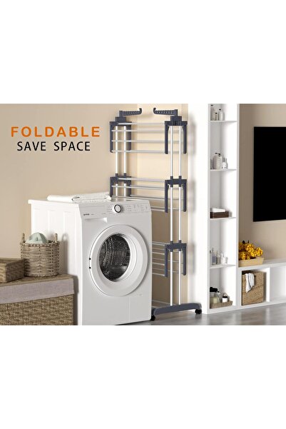 HOMIDEC Airer Clothes Drying Rack, 4-Tier Foldable Stainless Steel, Grey