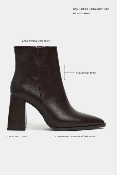 NİŞANTAŞI SHOES Juanita Kahve Rustik Desen Fermuar Detay Kadın Topuklu Bot