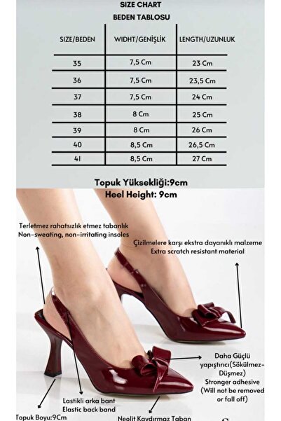 oliviashoes Women's Burgundy Patent Leather Bow Detailed Open Back Thin Heeled Shoes